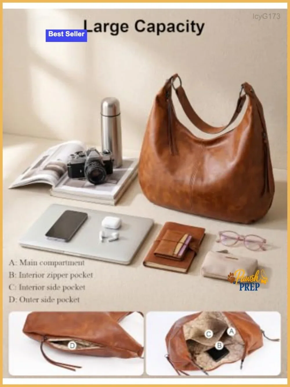 3-in-1 PU Leather Hobo Crossbody Shoulder Handbags for Women, Large Capacity